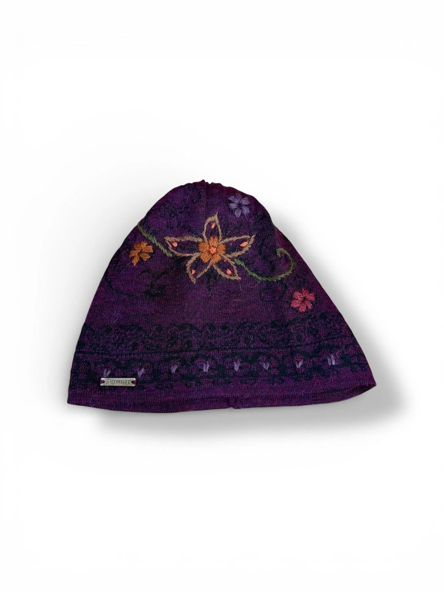 Hand-Embroidered Alpaca Beanie — Llama Butterfly
